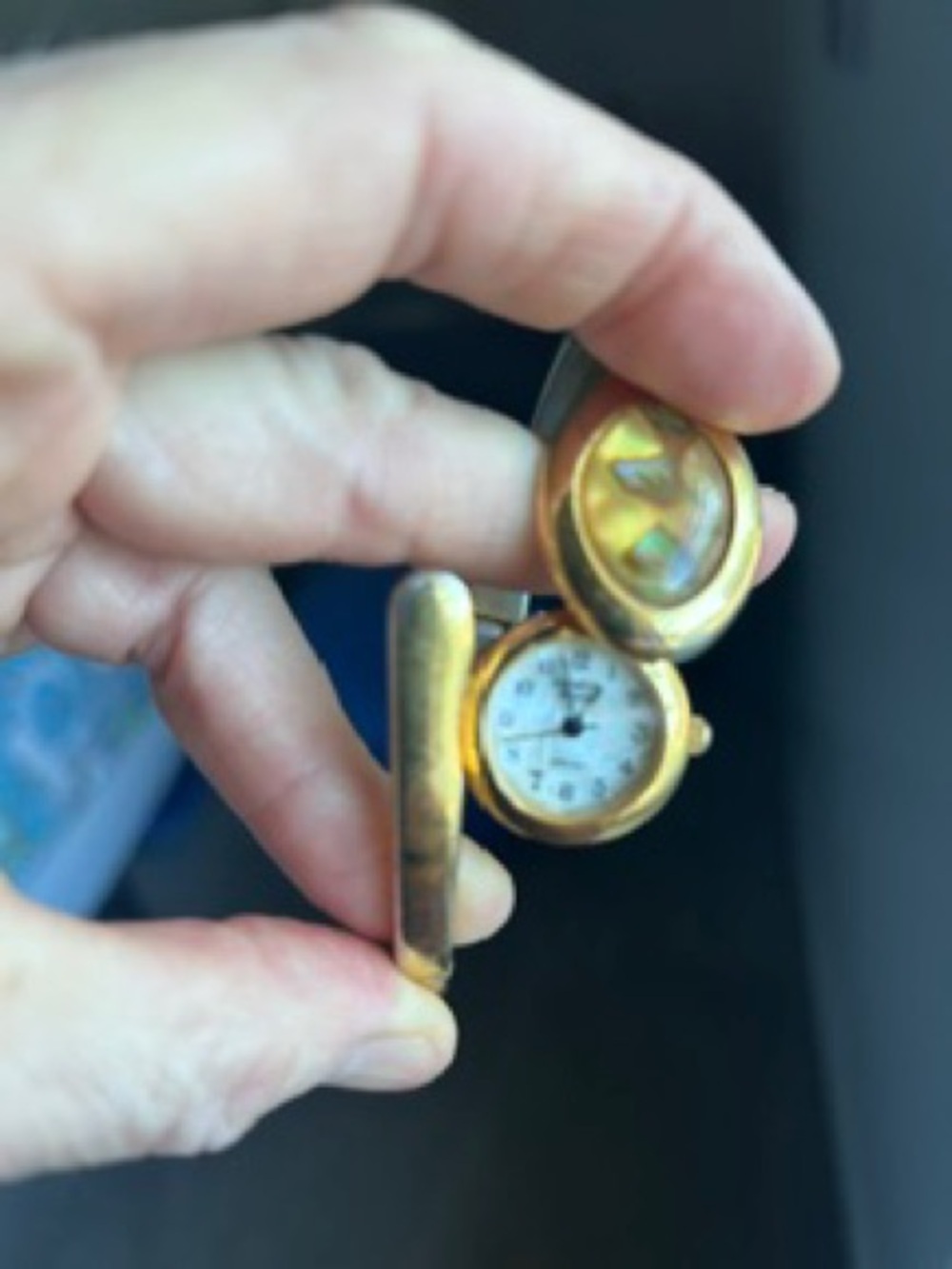 Geneva Vintage Bracelet w/Quartz Hidden Watch, Gold Tone, Abalone Shell Dial - Picture 2 of 9